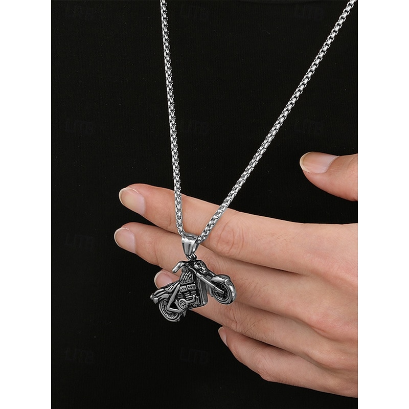 Stainless Steel Motorcycle Pendant Necklace for Men – Durable Biker Chain Jewelry, Perfect for Casual Wear and Gifts2