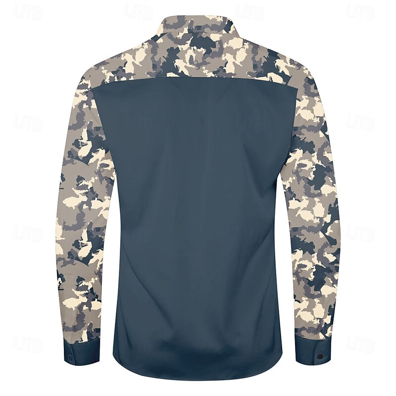 Men's Camouflage Western Shirt Long Sleeve Western Sports Outdoor Spring Fall Turndown Button Up Army Green Blue Brown Gray2
