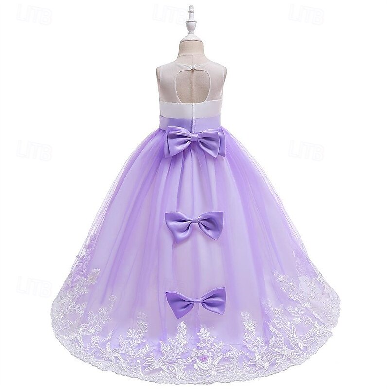 Flower Girl Dress Kid's Girls' Princess Dress Performance Wedding Party Elegant Beautiful Lace Mesh Solid Color Sleeveless Crew Neck White Champagne 4 years+3