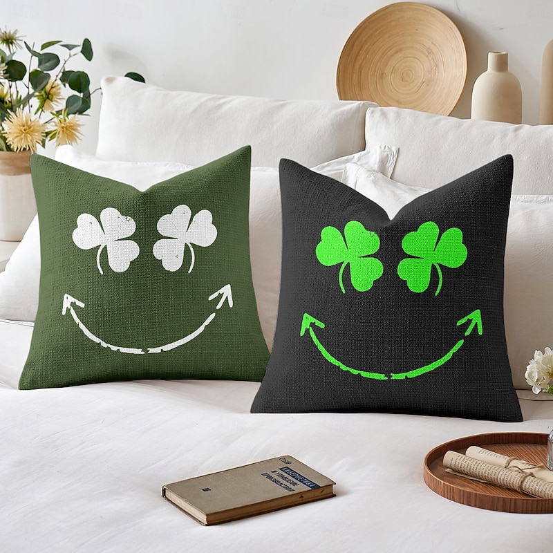 Saint Patrick's Day Decorative Toss Pillows Cover 1PC Shamrocks Lucky Irish Soft Square Couch Cushion Case Pillowcase for Bedroom Livingroom Sofa Chair3