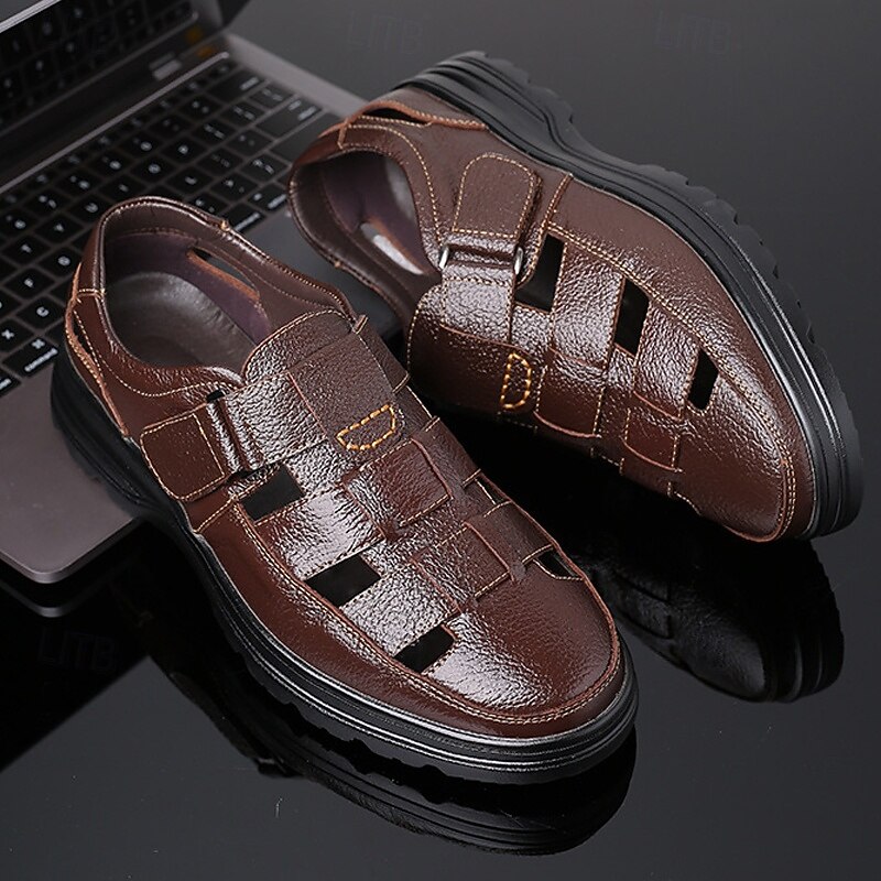 Men's Brown  Faux Leather Sandals – Durable Cut-Out Design with Adjustable Strap, Comfortable Casual Shoes for Summer and Outdoor Activities2