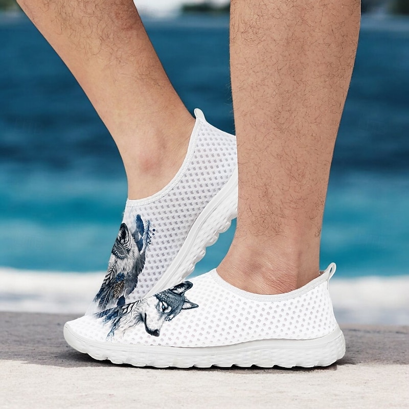 Men's Wolf Print Breathable Mesh Sneakers - Lightweight Casual Athletic Shoes for Fitness and Outdoor Activities4