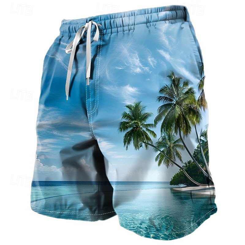 Men's Coconut Tree Waves Swim Shorts Board Shorts Swimming Trunks Mid Waist Tropical Streetwear Hawaiian Vacation Daily Holiday Drawstring Elastic Waist 3D Print Designer Clothing Apparel4