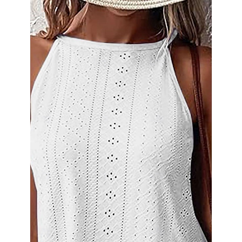 Women's Camisole Tank Top Solid Color Stylish Casual Sleeveless Halter Neck Regular Tops Daily Eyelet Black White Sky Blue Summer2