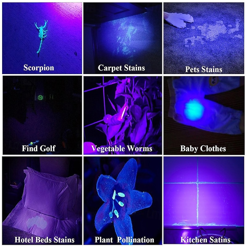 6pcs Multi-Function UV Flashlight, Waterproof Outdoor Black Light Lanterns & Pathway with Lighting Function, Purple 3.2V 3W for Pool Camping Courtyard4