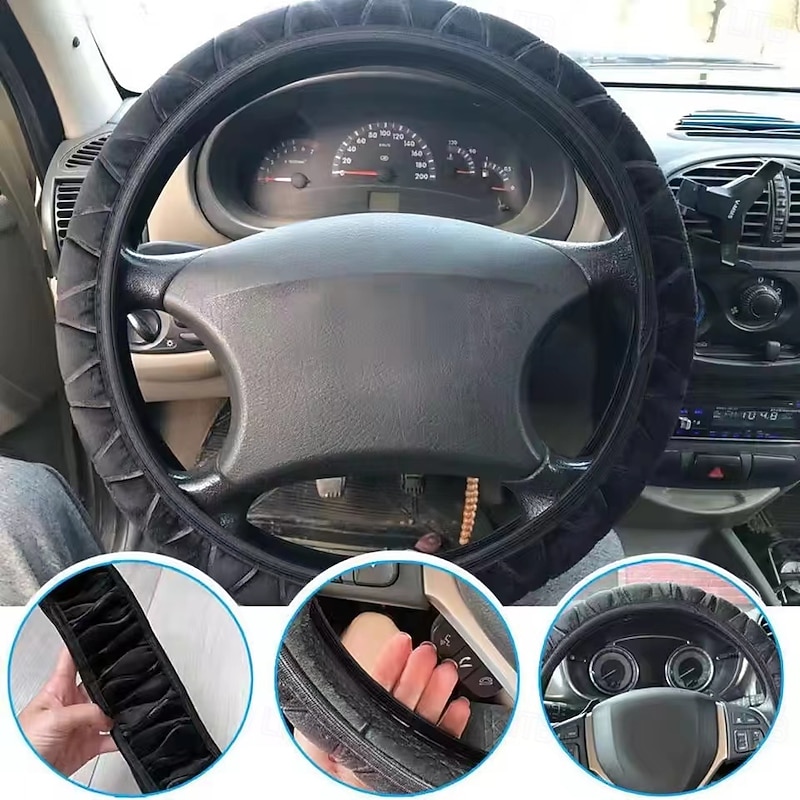 Car Steering Wheel Cover Wheel Cover Soft Warm Fur Universal Accessories Universal Fit For 14"1/2-15"3