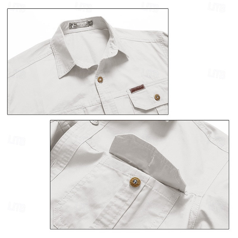 Men's Graphic Work Shirt Western Shirt Cargo Shirt Long Sleeve Casual Tactical Sports & Outdoor Going out Spring Turndown Button Up Collared Shirts White3
