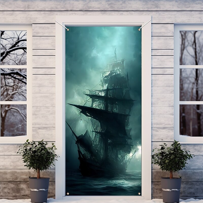 Pirate Ship Door Decorations Door Covers Door Tapestry Door Curtain Decoration Backdrop Indoor/Outdoor Door Banner for Front Door Farmhouse3