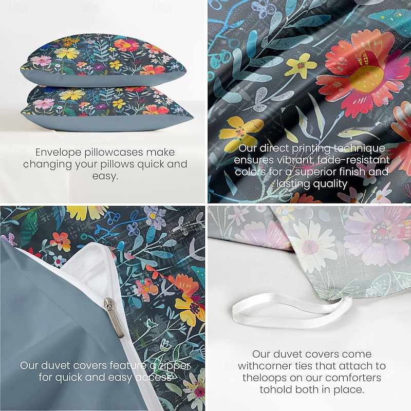 Plants Trees Fowers Floral Duvet Cover Set 2-piece Set 3-piece Set Lightweight Soft Short Plush Set Thickened Felt Square Bed4