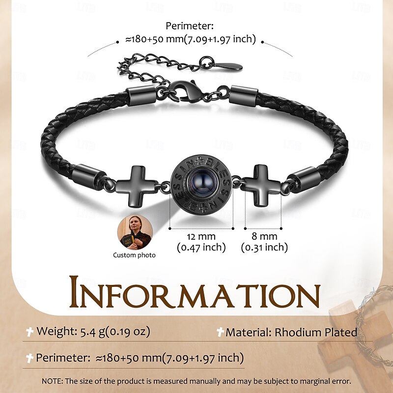 Personalized Cross Photo Bracelet Custom Best Gift for Dad, Christian Gift with Projection Stone for Friends, Family, Wedding, Christmas, Birthday, Anniversary2