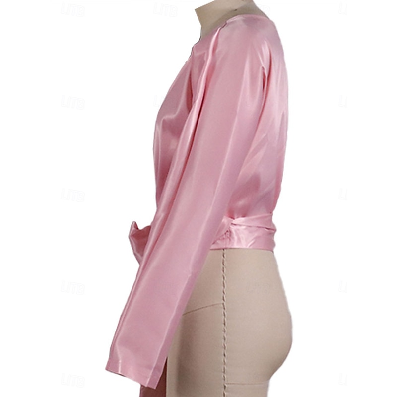 Women's Blouse Solid Color Elegant Sports Daily Long Sleeve V Neck Regular Tops Daily Tie Front Pink Blue Summer Spring Fall2