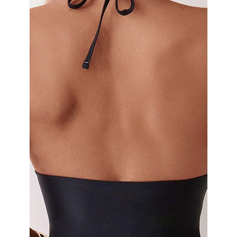 Women's Swimwear One Piece Monokini Swimsuit Mesh Backless Tummy Control High Waist Slim Vacation Beach Wear Solid Color V Neck Sleeveless Bathing Suits4