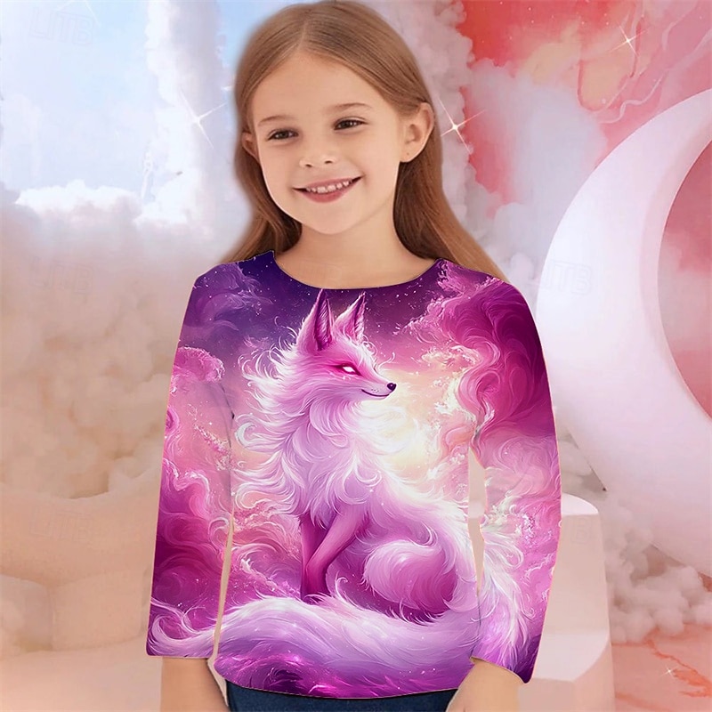 Girls' 3D Graphic Animal Fox T shirt Tee Long Sleeve Spring Fall Fashion Basic Kids 4-12 Years Crew Neck Outdoor Casual Daily Regular Fit2