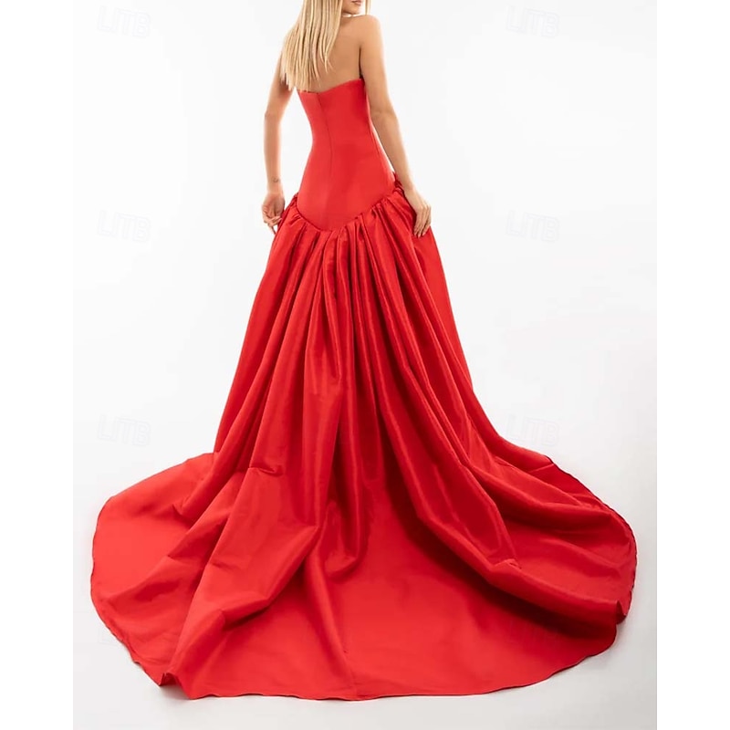 Ball Gown A-Line Drop Waist Evening Gown Celebrity Style FLoral Dress Carnival Formal Watteau Train Sleeveless Strapless Satin with Ruched Ruffles2