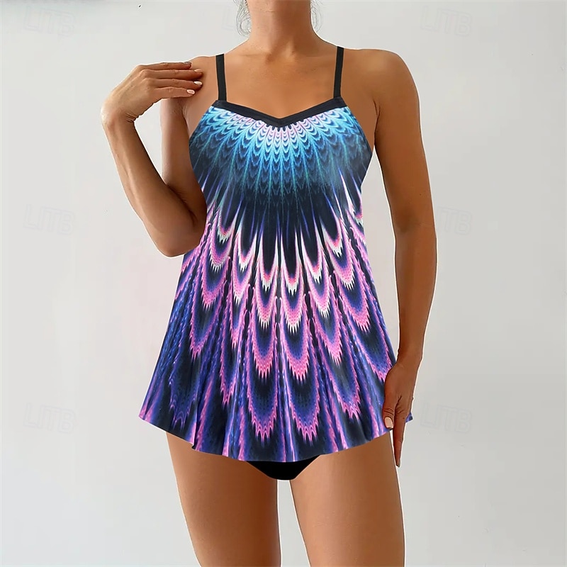 Women's Tankini Two Piece Swimsuit V Neck Swimwear Swimwear Yellow Royal Blue Breathable Quick Dry Lightweight Sleeveless - Swimming Surfing Beach Summer Spring Plus Size2