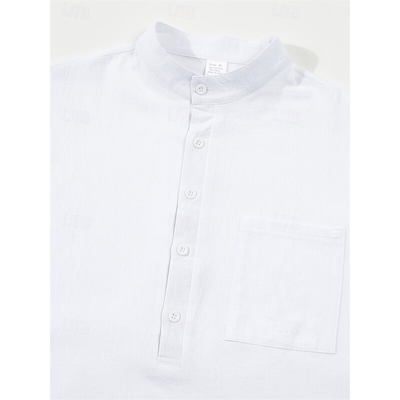 Men's Shirt Linen Shirt Summer Shirt Beach Shirt Solid Color Vacation Daily Black White Navy Blue Khaki Short Sleeve Fold-over Collar Spring & Summer Clothing Apparel4