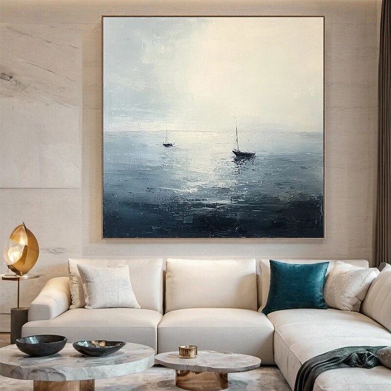 Handmade Blue Ocean Oil Painting Contemporary  Painting on Canvas Large Art Ocean Sea Painting Fish in the Deep Home Decor Painting Wall Art2