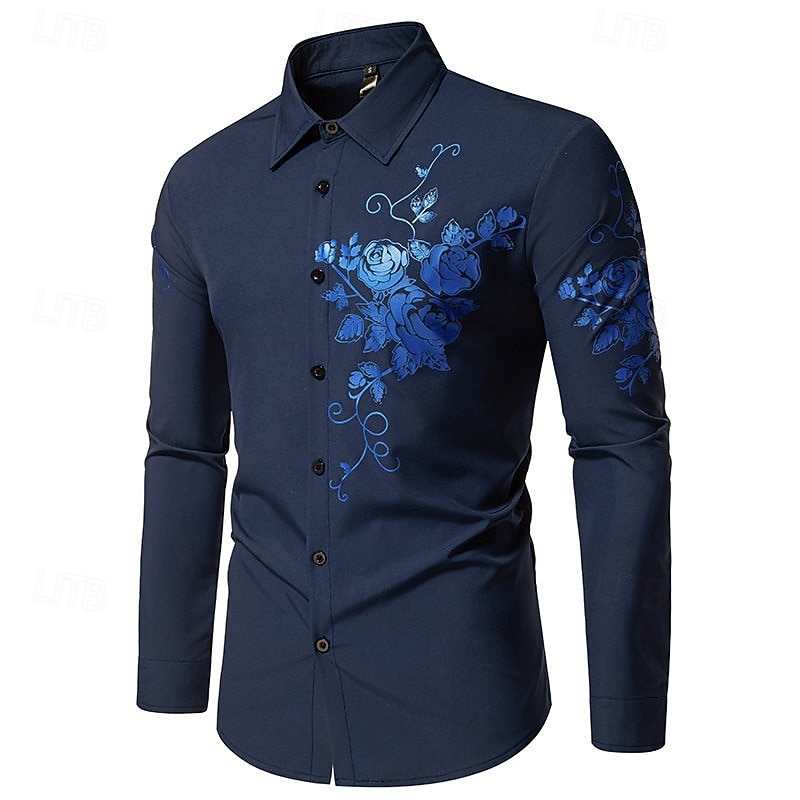 Men's Shirt Dress Shirt Button Up Shirt Rose Wedding Party Black White Wine Navy Blue Long Sleeve Lapel Spring &  Fall Clothing Apparel2