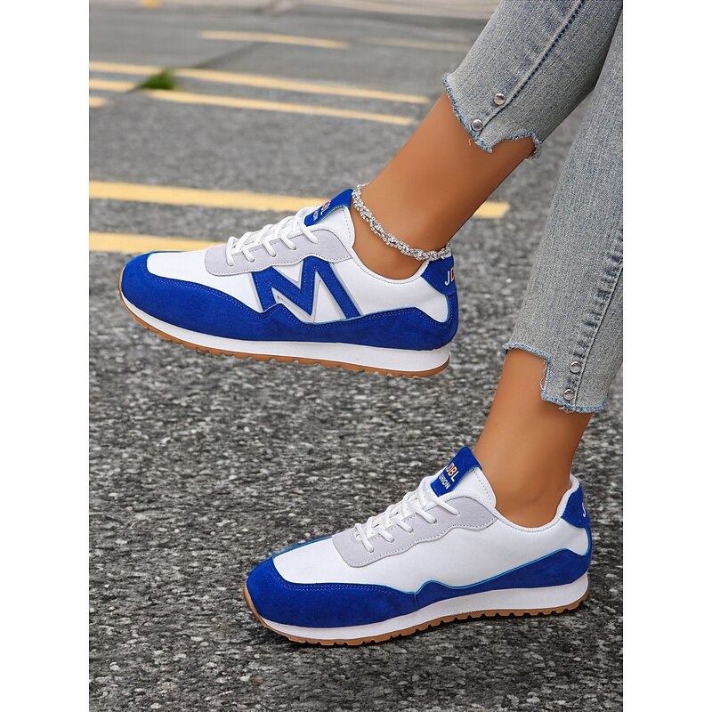 Women's Royal Blue Retro Lace-Up Sneakers with Faux Suede Accents – Lightweight Casual Shoes for Everyday Wear and Outdoor Activities4