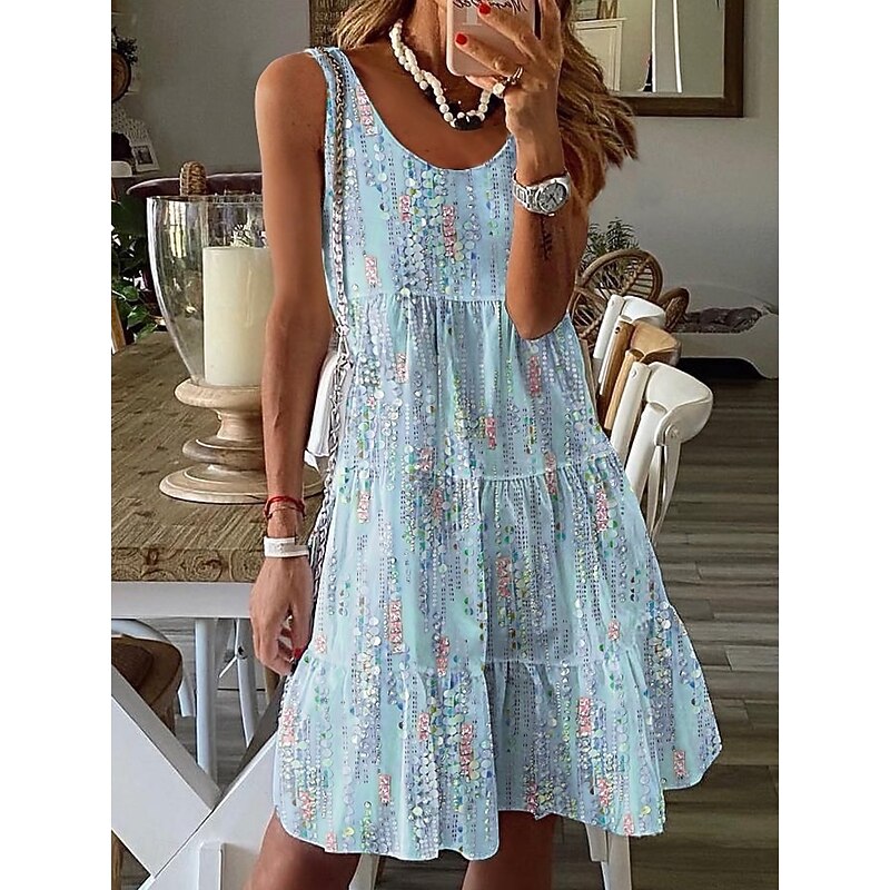 Women's Mini Dress Petite Dress Sundress Shift Dress Tank Dress Active Tropical Fashion Outdoor Vacation Holiday Regular Fit Floral Bohemian Sleeveless U Neck Pink Blue Green Summer Spring2
