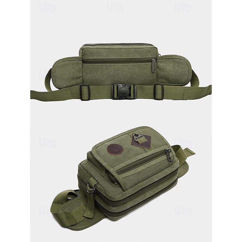 Men's Durable Canvas Crossbody Bag with Multiple Pockets – Casual Outdoor Shoulder Bag for Travel, Hiking and Daily Use Black Army Green Brown4