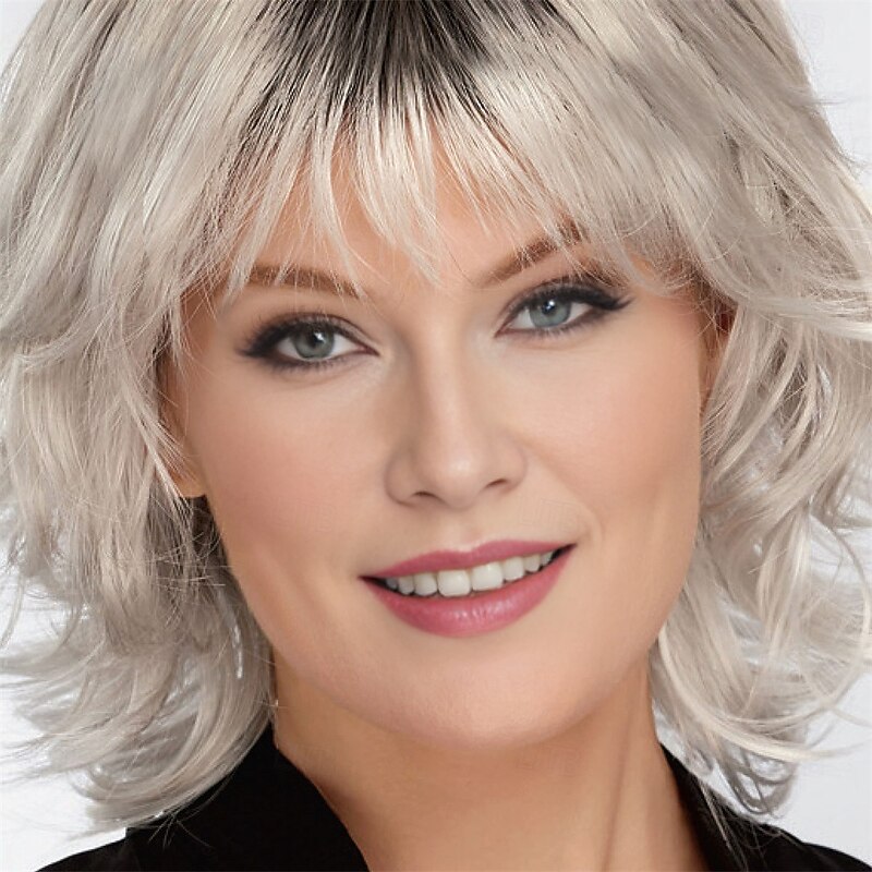 Modern Shag Wig with Eyelash Bang and Textured Layers / Multi-Tonal Shades of Blonde Silver Brown and Red2
