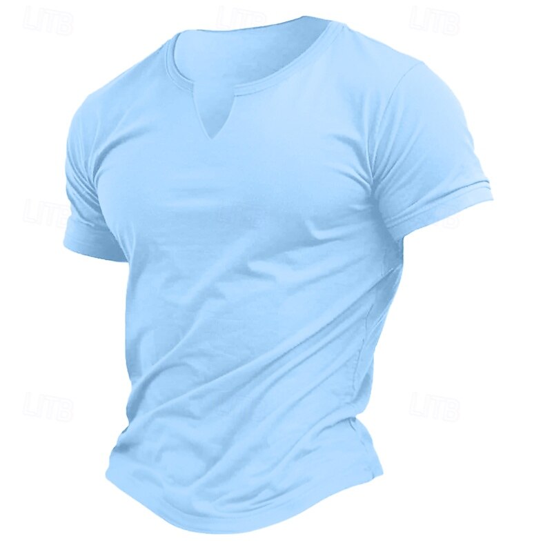 Men's Cotton Blend T-Shirt Short Sleeve V Neck Summer Plain Fashion Classic Comfortable V Neck Street Casual Sports Light Blue Dark Brown Black Top Tee for Men3