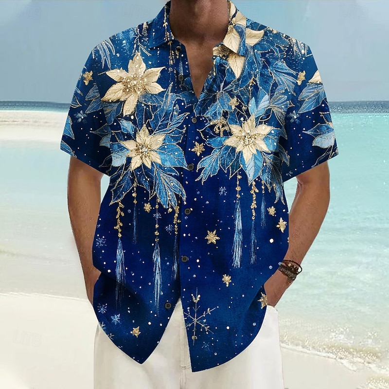 Men's Floral Flowers Summer Hawaiian Shirt Button Up Shirt Short Sleeve Hawaiian Resort Vacation Holiday Beach Wear Summer Spring Turndown 3D Print Collared Shirts Wine Blue Green