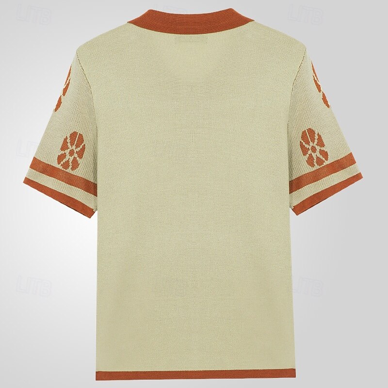 Men's Button Up Polos Golf Shirt Casual Sports Lapel Short Sleeve Fashion Basic Jacquard Buttons Summer Brown Button Up Polos3