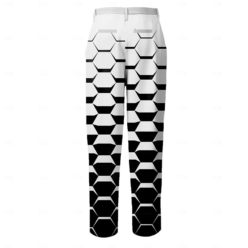 Men's Plaid Mixed Color Geometric Pattern Dress Pants Trousers Mid Waist Casual Vintage Retro Outdoor Vacation Streetwear with Pockets Slim Fit Flat-Front Summer Spring Fall 3D Print White2