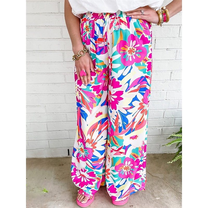 Women's Culottes Wide Leg Chinos Fashion Streetwear Full Length High Waist Graphic Drawstring Comfy Soft Comfortable Inelastic Outdoor Street Pink Spring Fall Regular Fit3