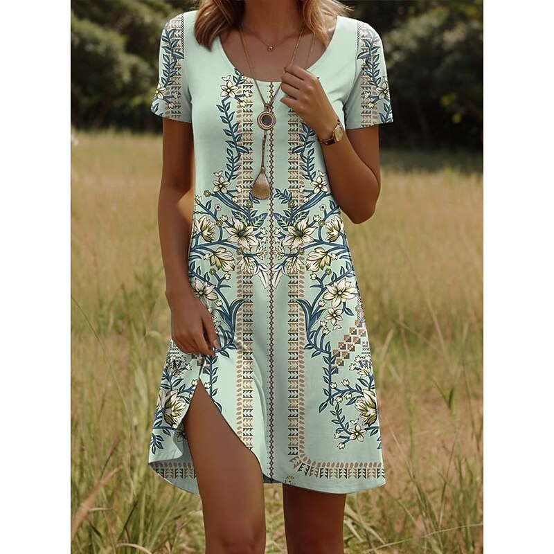 Women's Mini Dress Casual Dress Petite Dress T Shirt Dress Tee Dress Sundress Casual Vacation Casual Daily Regular Fit Floral Short Sleeve Crew Neck Black Red Navy Blue Green Summer4