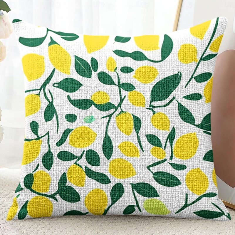 Summer Vibe Decorative Toss Pillows Cover 1PC Hawaiian Aloha Palm Leaf Lemons Soft Square Cushion Case Pillowcase for Bedroom Livingroom Sofa Couch Chair2