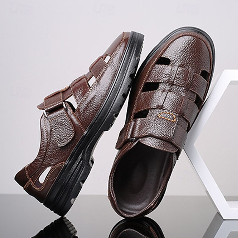 Men's Brown  Faux Leather Sandals – Durable Cut-Out Design with Adjustable Strap, Comfortable Casual Shoes for Summer and Outdoor Activities3