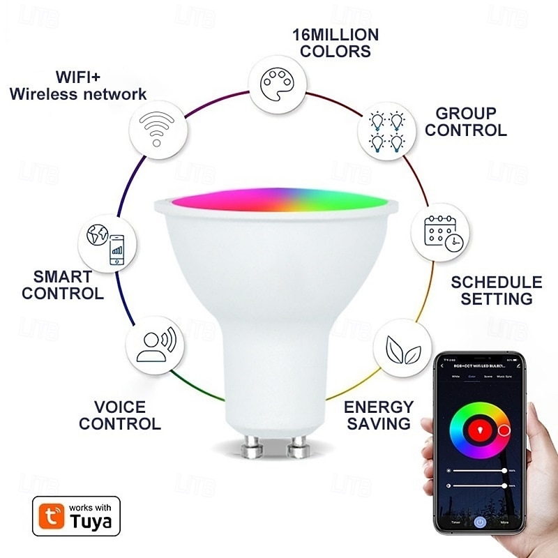 GU10 Smart LED Bulbs E14 6W WiFi & Bluetooth, Color Changing Dimmable, Alexa & Google Home Compatible, 220V Candelabra Bulbs 4 Pack3