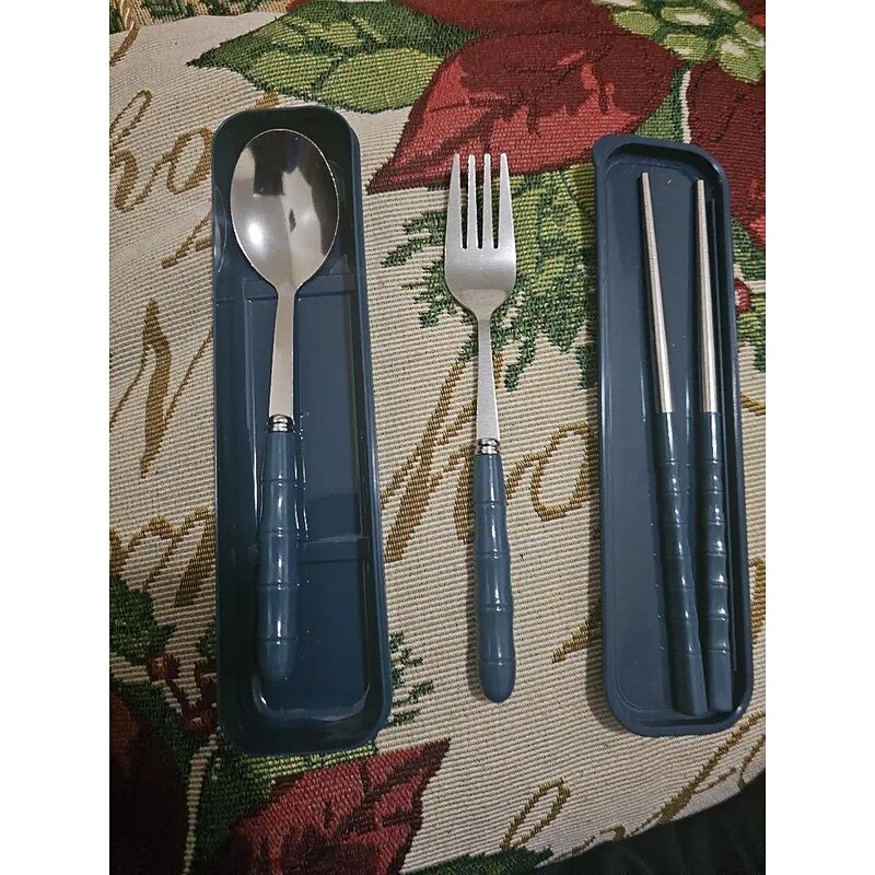 3-in-1 Stainless Steel Camping Utensils Set With Reusable Plastic Cover Portable Spoon Fork Chopsticks Set For Camping Picnic4