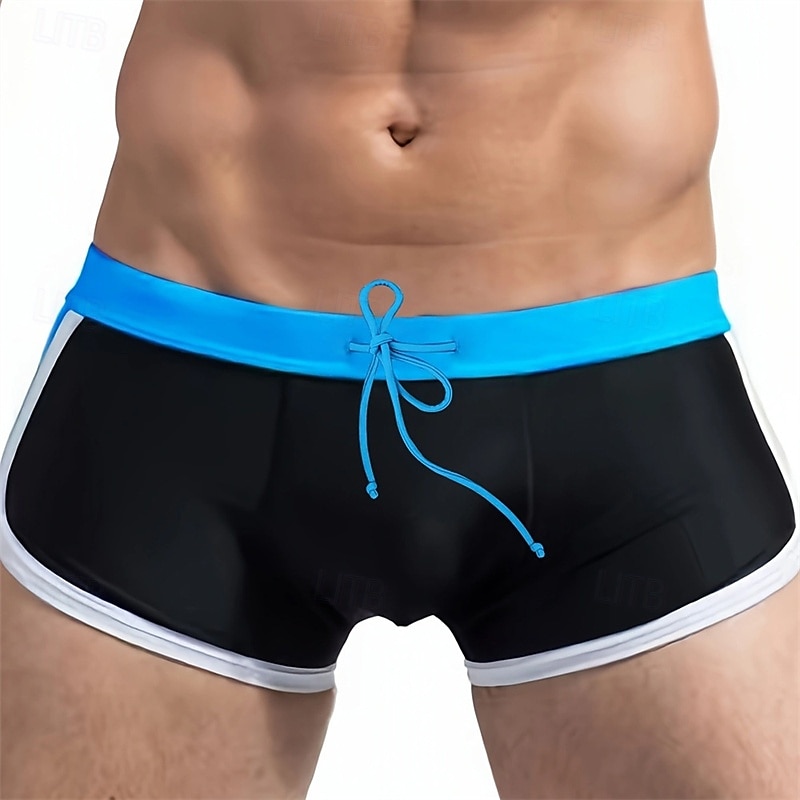 Men's Swim Trunks Swim Shorts Spandex Swimwear Bottoms Drawstring Swimming Surfing Beach Water Sports Patchwork Summer Spring