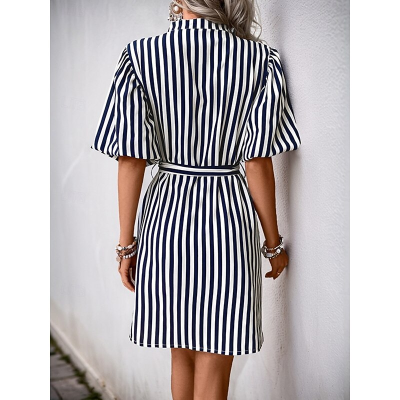 Women's Mini Dress Shirt Dress Casual Dress A Line Dress Stylish Casual Vacation Daily Regular Fit Floral Short Sleeve Shirt Collar Navy Blue Summer2