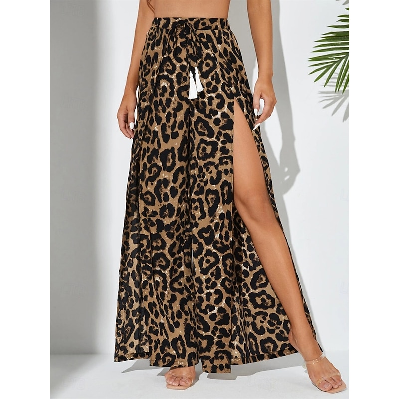Women's Wide Leg Chinos Fashion Streetwear Full Length High Waist Leopard Split Printing Comfy Soft Comfortable Micro-elastic Outdoor Street Leopard Summer Spring Regular Fit3