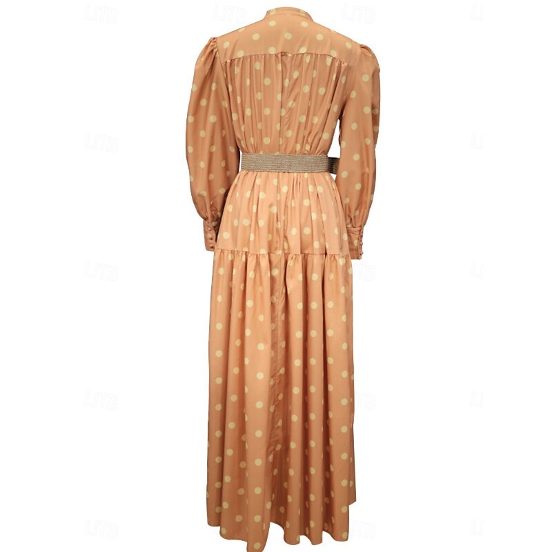 Women's Maxi Dress Shirt Dress Casual Dress Swing Dress A Line Dress Stylish Casual Vacation Daily Regular Fit Polka Dot Long Sleeve Stand Collar Green Khaki Summer3