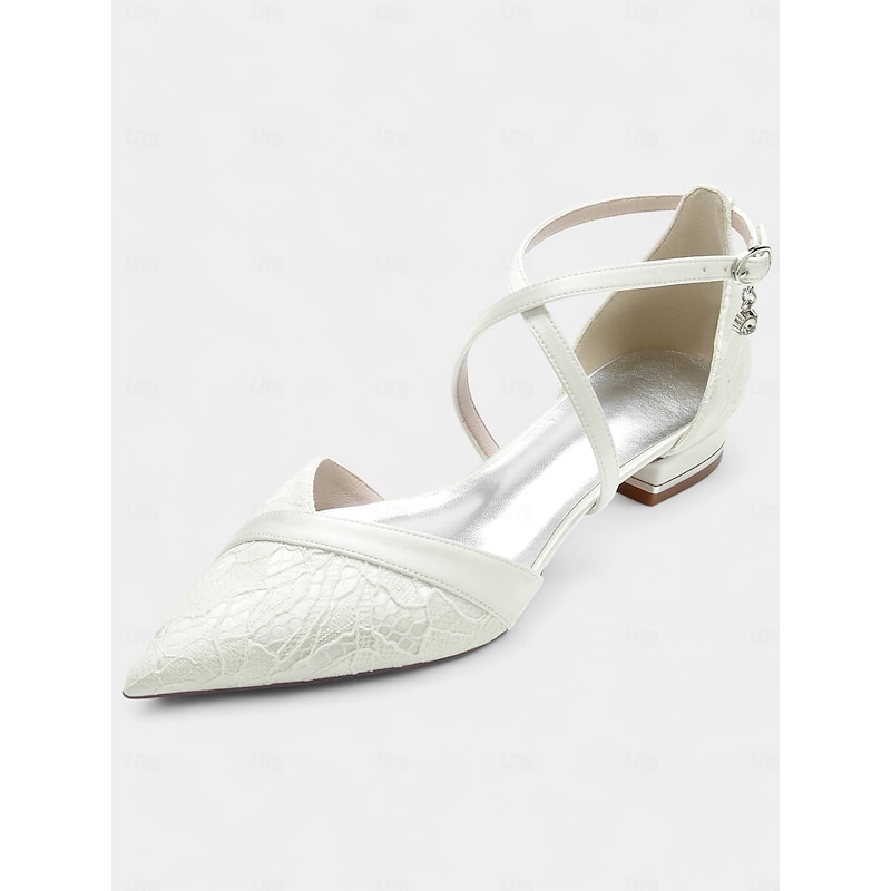 Navy Blue Satin Cross-Strap Low Heel Shoes with Lace Overlay for Women's Formal Events and Wedding4