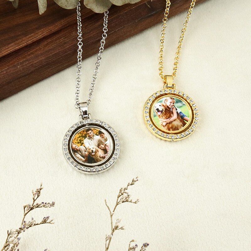 Personalized Custom Wedding Gift for Couple Photo Rotating Necklace – Double-Sided Gold Pendant, Perfect Wedding Gift for Lovers3