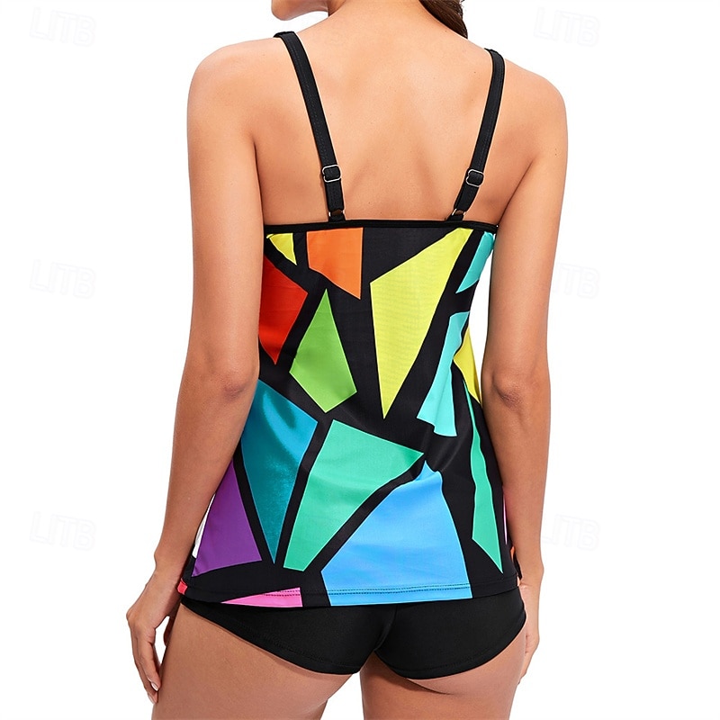 Women's Tankini Two Piece Swimsuit Swimwear Swimwear Red Blue Breathable Quick Dry Lightweight Sleeveless - Swimming Surfing Beach Summer Spring Plus Size2