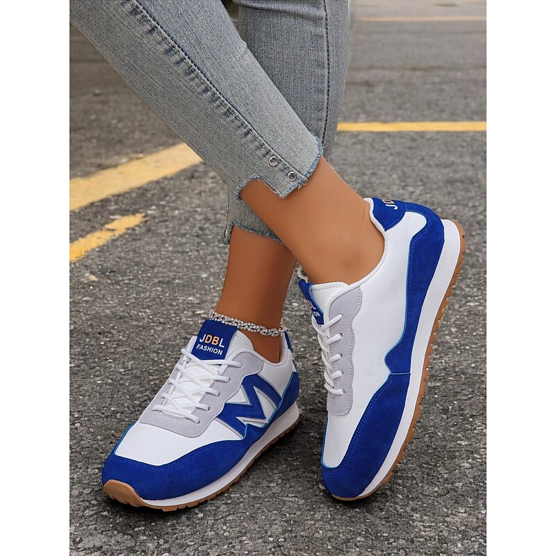 Women's Royal Blue Retro Lace-Up Sneakers with Faux Suede Accents – Lightweight Casual Shoes for Everyday Wear and Outdoor Activities2