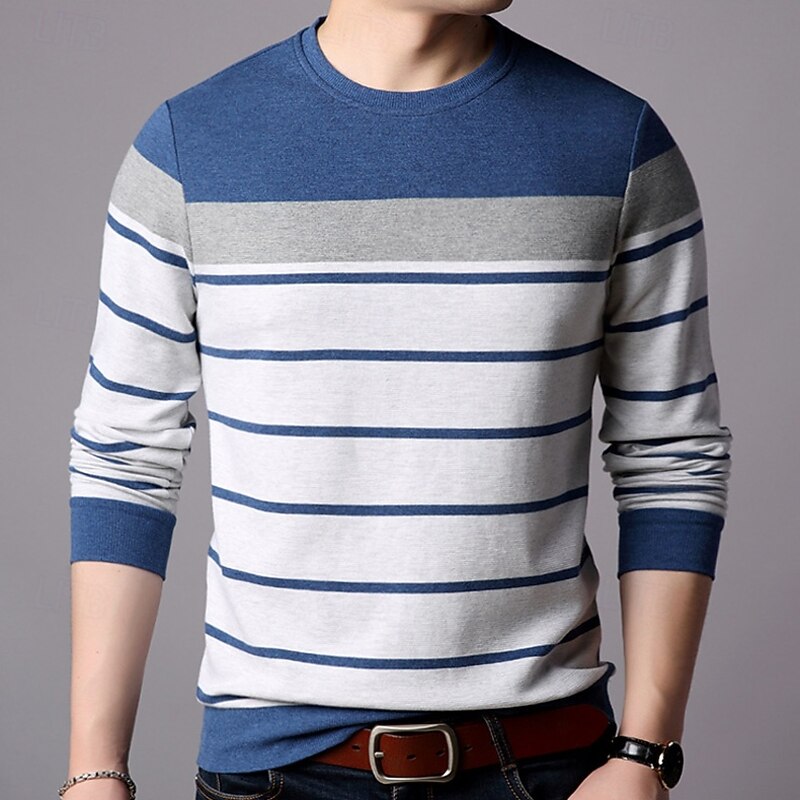 Men's Sweatshirt Blue Green Light Grey Crew Neck Striped Patchwork Color Block Sports & Outdoor Casual Daily Vintage Designer Basic Spring Fall Clothing Apparel Hoodies Sweatshirts  Long Sleeve3