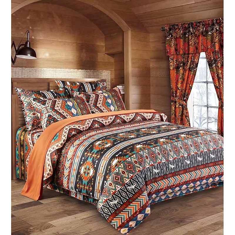 Boho Flower Duvet Cover Full Size Bohemian Lines Bedding Set Aztec Line Bed Sets Geomtric Quilt Cover Soft Lightweight Comforter Cover with 2 Pillowcases for Summer Spring