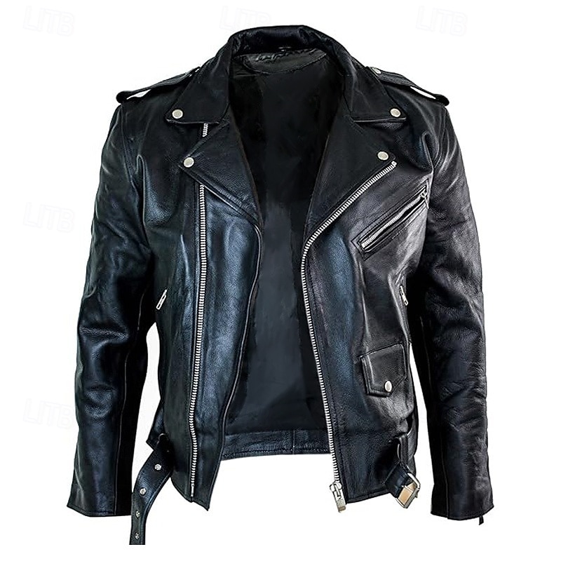 Men's Faux Leather Jacket Transition Jacket Biker Jacket Motorcycle Jacket Vacation Daily Windproof Warm Pocket Fall & Winter Plain Fashion Classic Lapel Regular Faux Leather Black Jacket