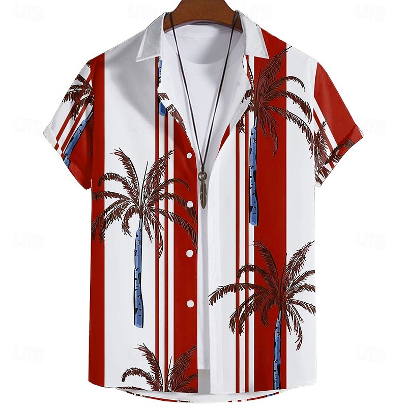 Men's Coconut Tree Summer Hawaiian Shirt Aloha Shirt Short Sleeve Hawaiian Vacation Summer Turndown Button Up Red Blue Green3