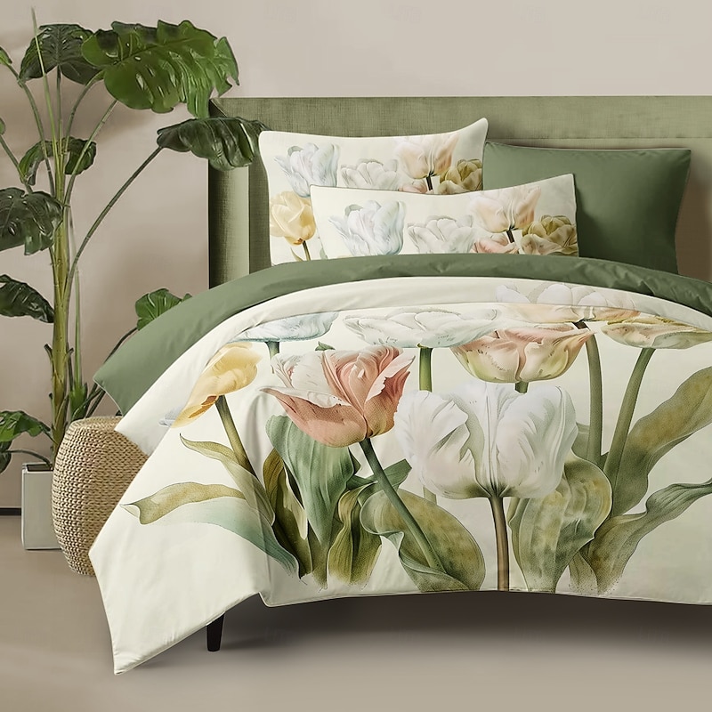 100% Cotton Floral Series Duvet Cover 3-Piece Set for Summer Soft Skin Friendly Long Lasting