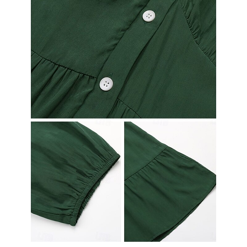 Women's Midi Dress Casual Dress Swing Dress A Line Dress Basic Casual Vacation Daily Regular Fit Plain Short Sleeve V Neck Green Summer3